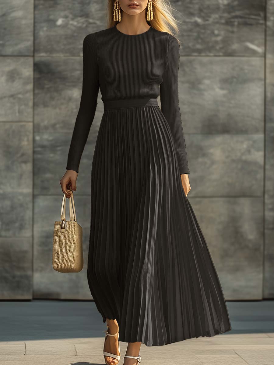 Carlota | Conjunto de blusa acanalada y falda midi plisada