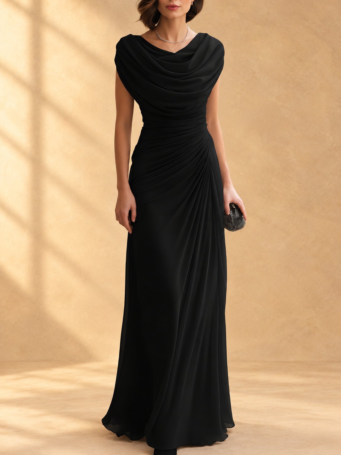 Naira | Vestido largo drapeado con cuello caído