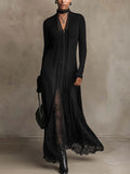 Nerissa | Vestido Maxi de Punto Acanalado con Encaje, Negro