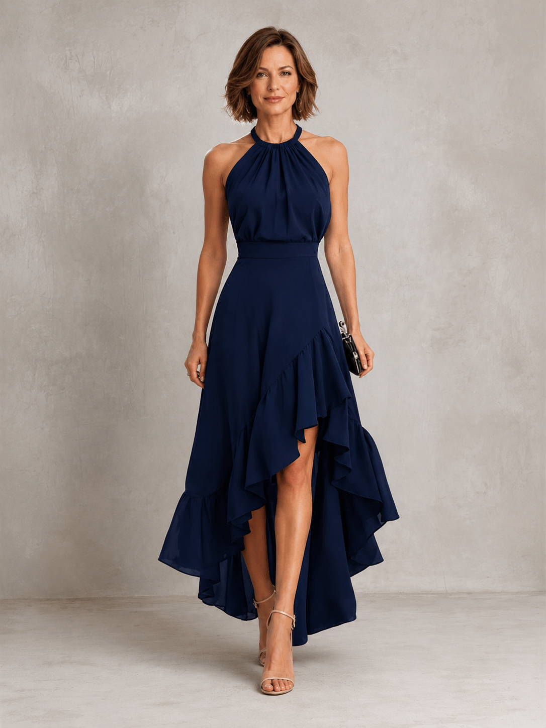 Chloe | Vestido halter con volantes en el bajo