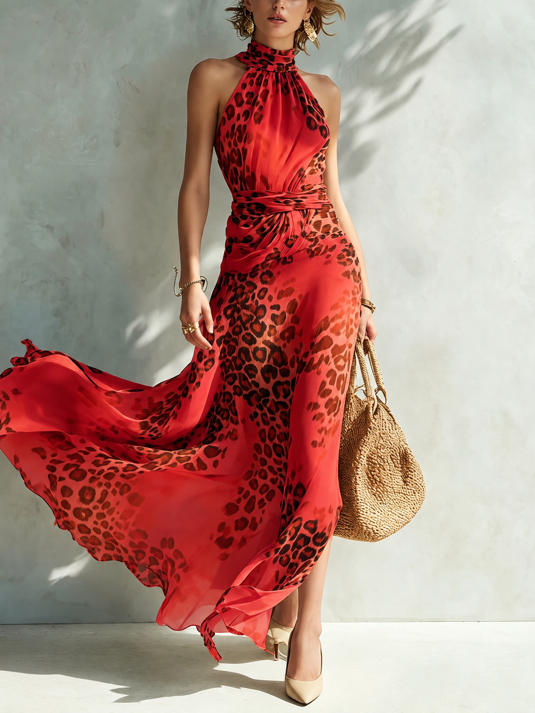 Daniela | Vestido maxi glamuroso con estampado animal