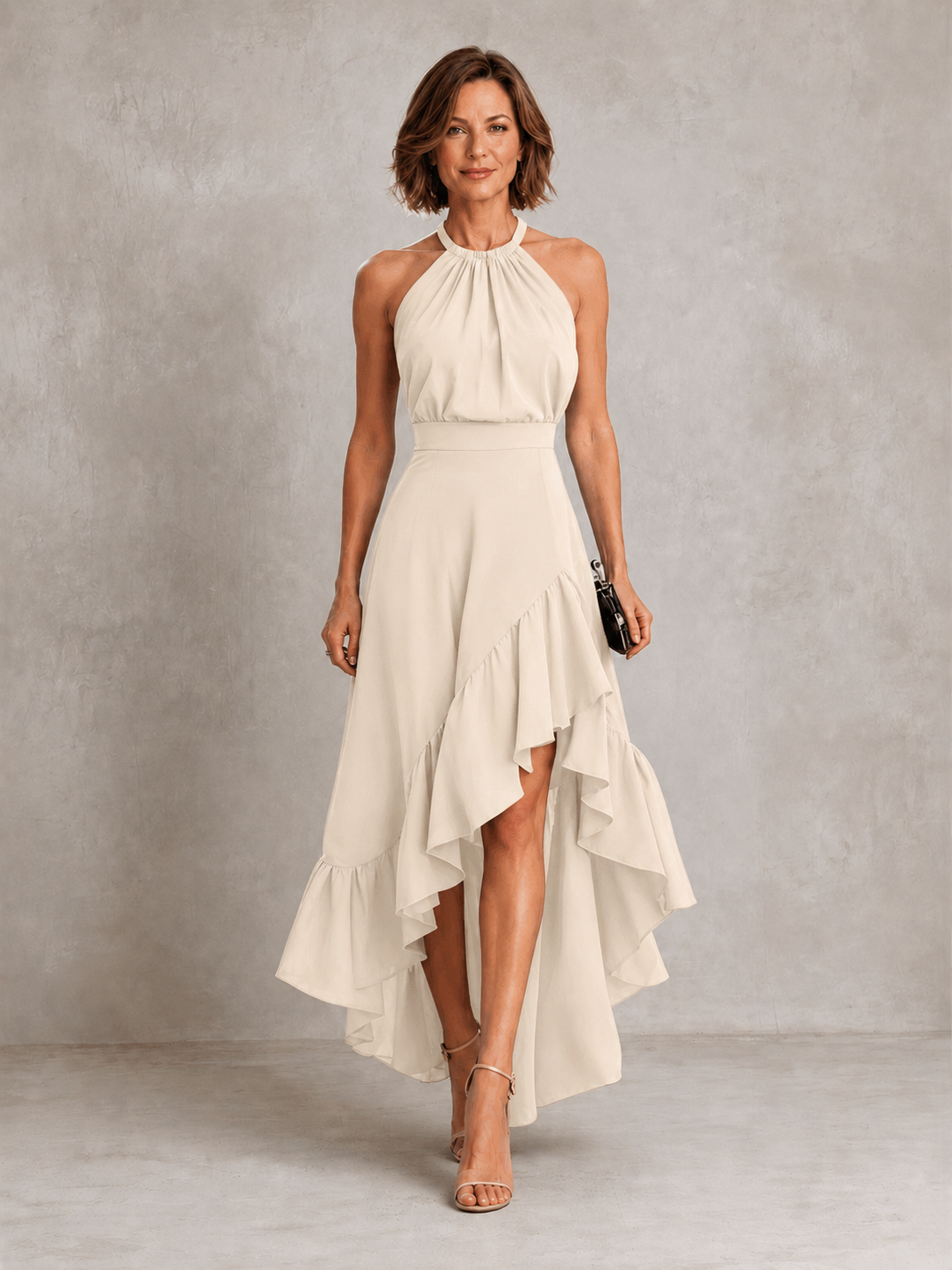 Chloe | Vestido halter con volantes en el bajo