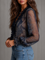 Elisa | Blusa de manga larga estampada con olán en el cuello