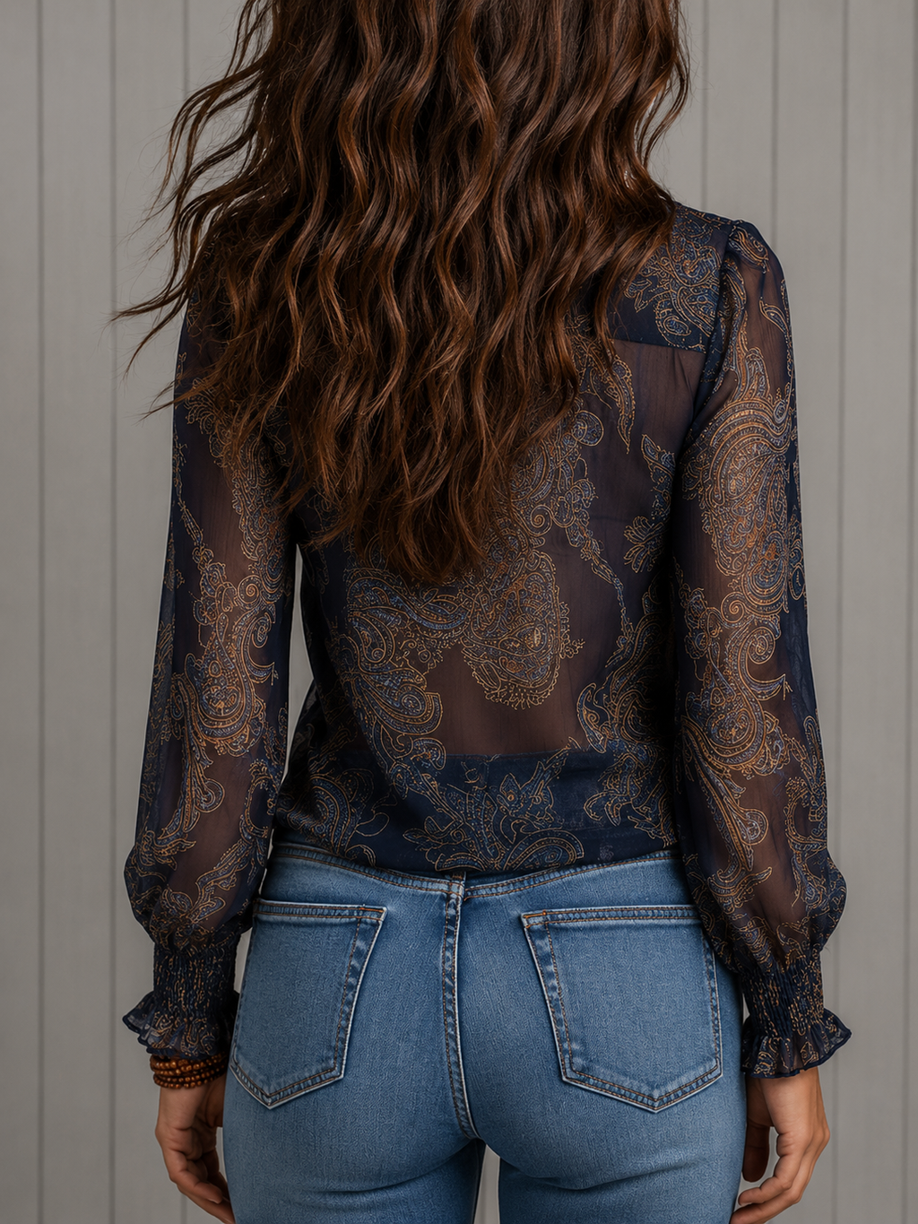 Elisa | Blusa de manga larga estampada con olán en el cuello