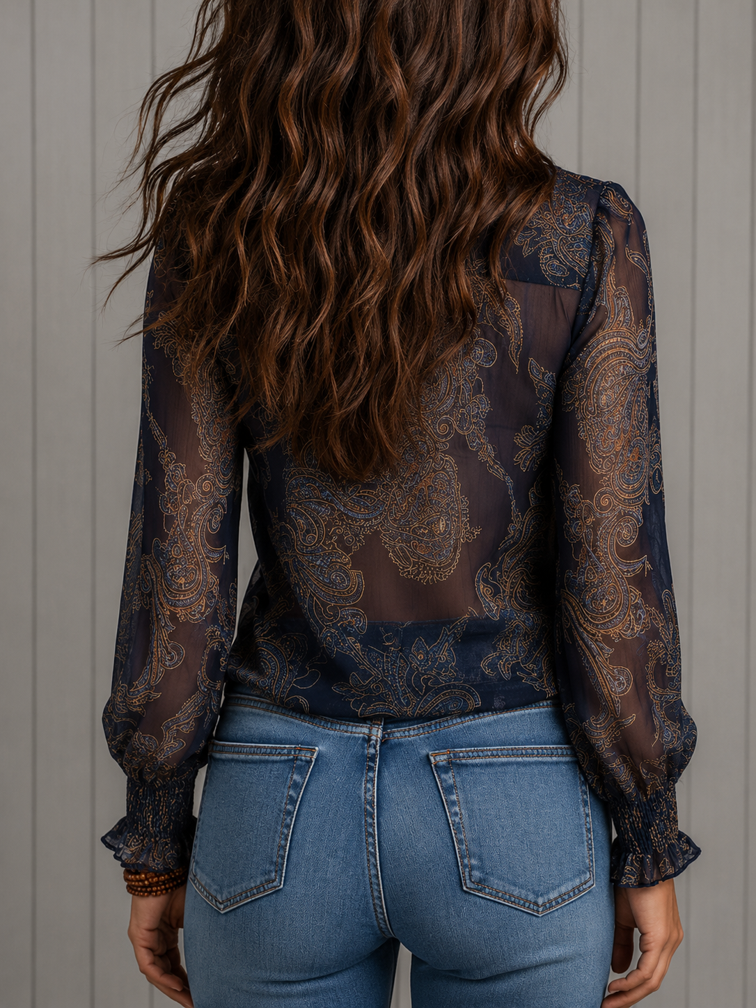 Elisa | Blusa de manga larga estampada con olán en el cuello