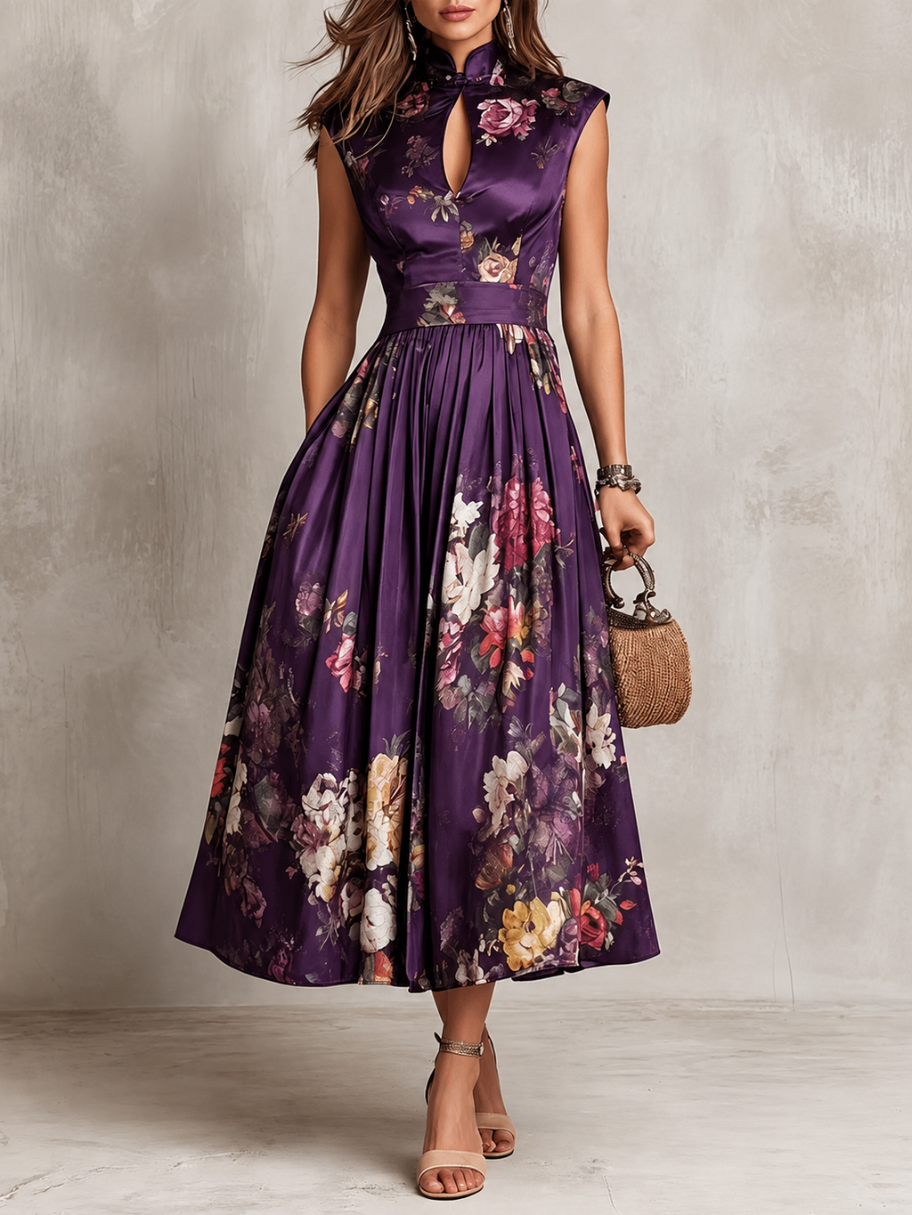 Florencia | Vestido midi floral con cuello mao