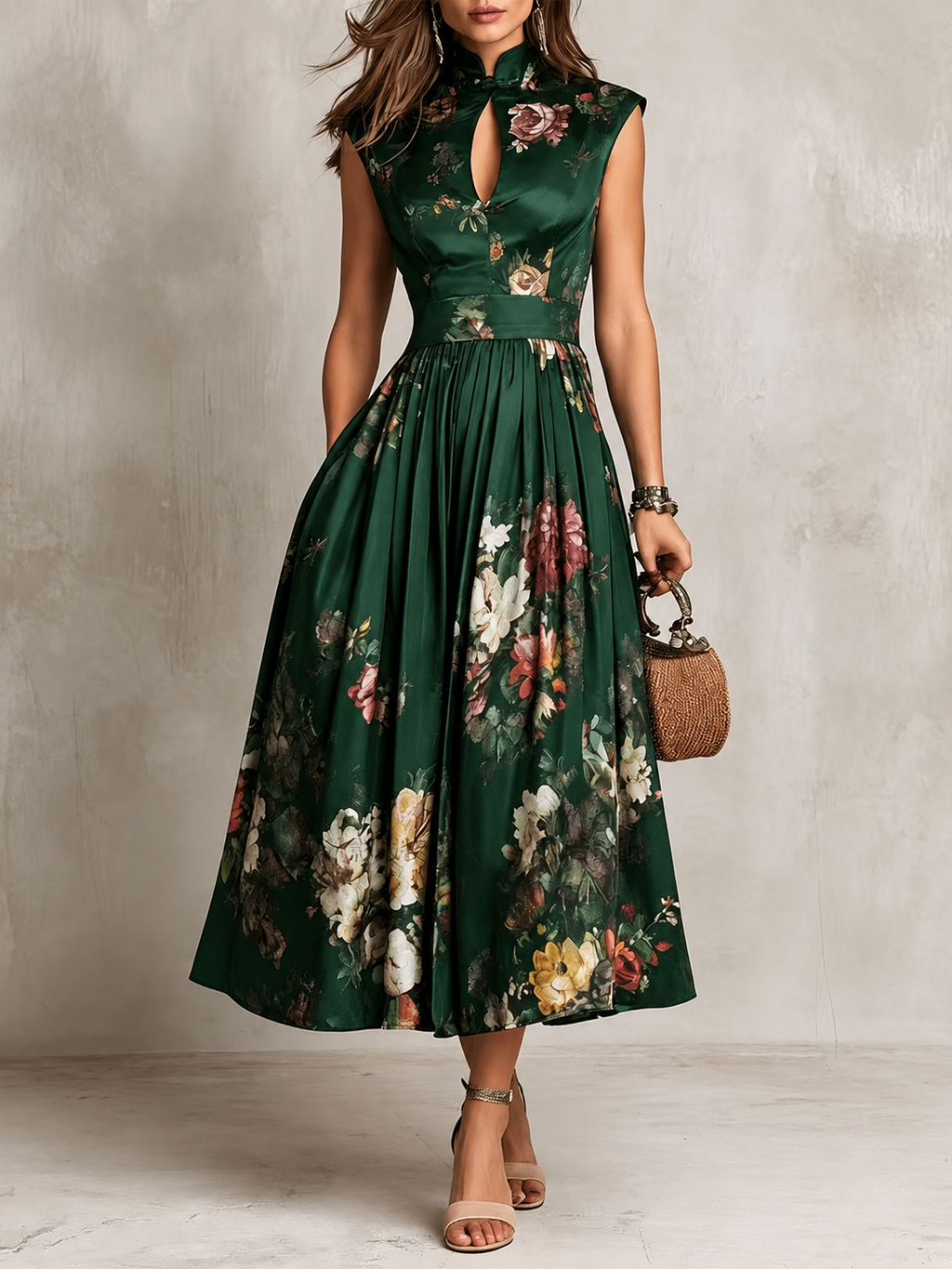 Florencia | Vestido midi floral con cuello mao