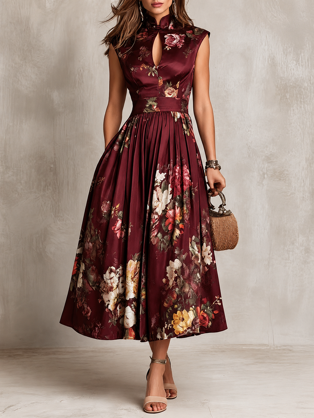 Florencia | Vestido midi floral con cuello mao