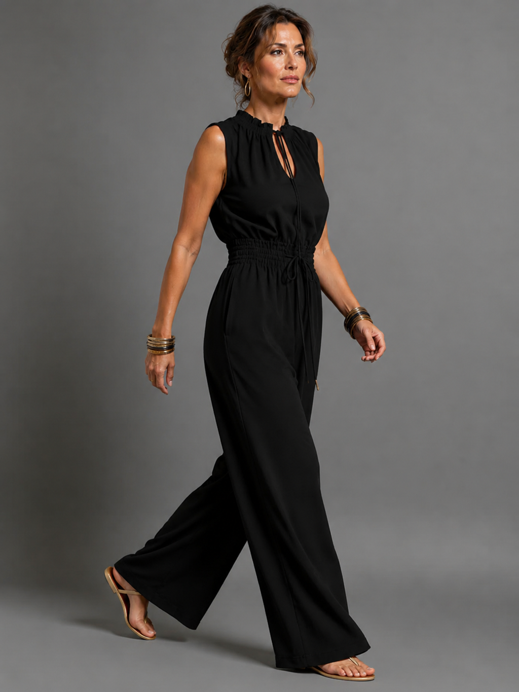 Alexa | Jumpsuit sin mangas de pierna ancha con cinturón