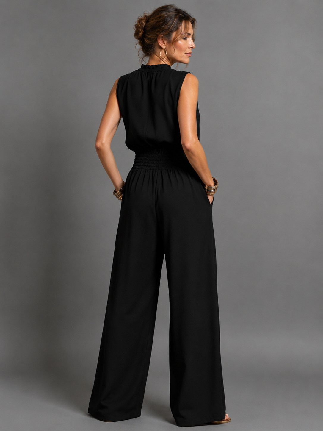 Alexa | Jumpsuit sin mangas de pierna ancha con cinturón