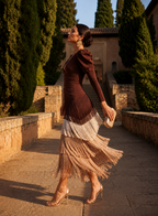 Doria | Vestido midi con flecos en capas y manga larga