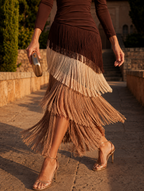 Doria | Vestido midi con flecos en capas y manga larga