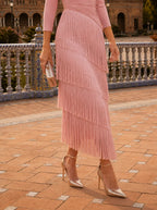 Doria | Vestido midi con flecos en capas y manga larga