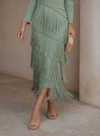 Doria | Vestido midi con flecos en capas y manga larga