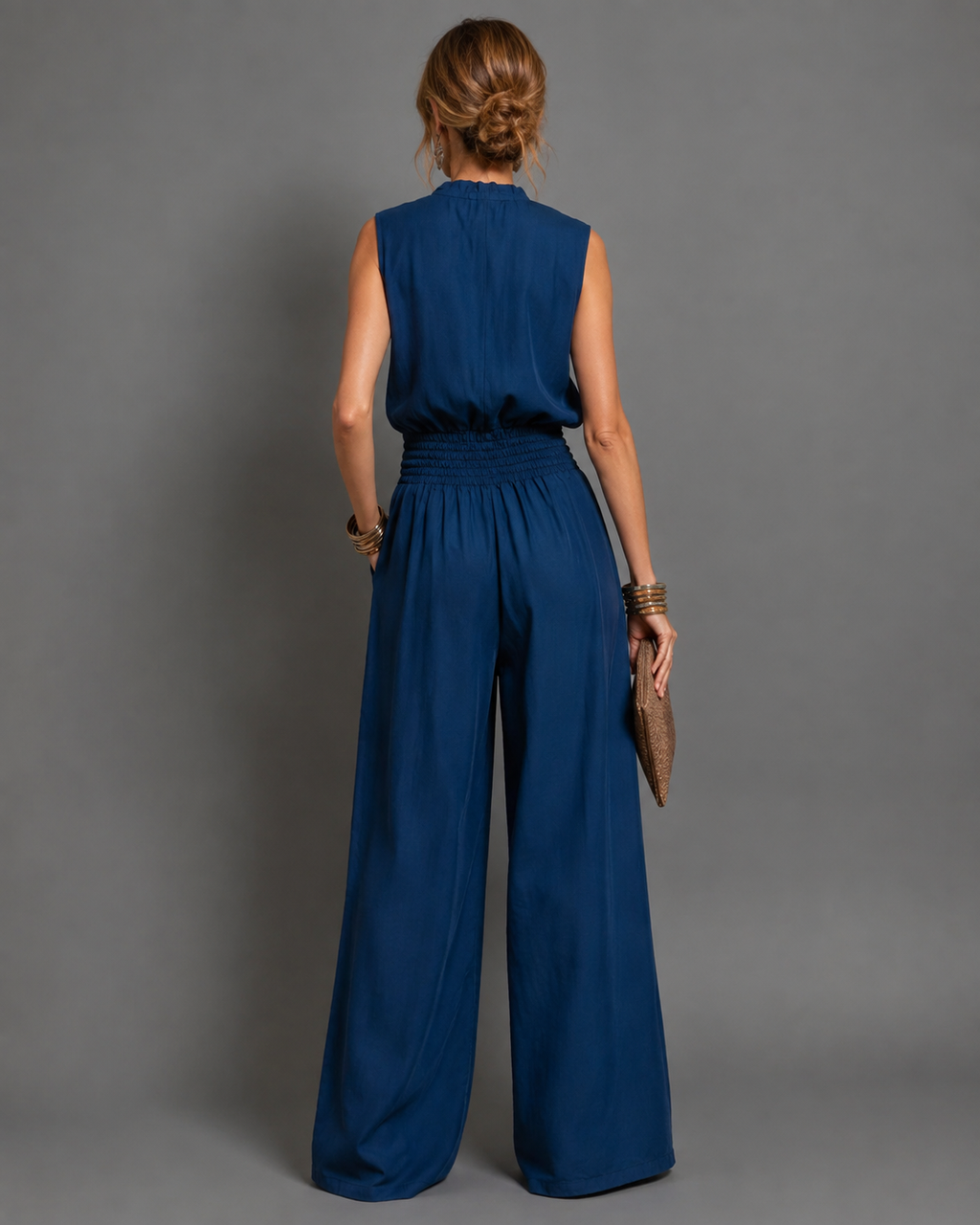 Alexa | Jumpsuit sin mangas de pierna ancha con cinturón