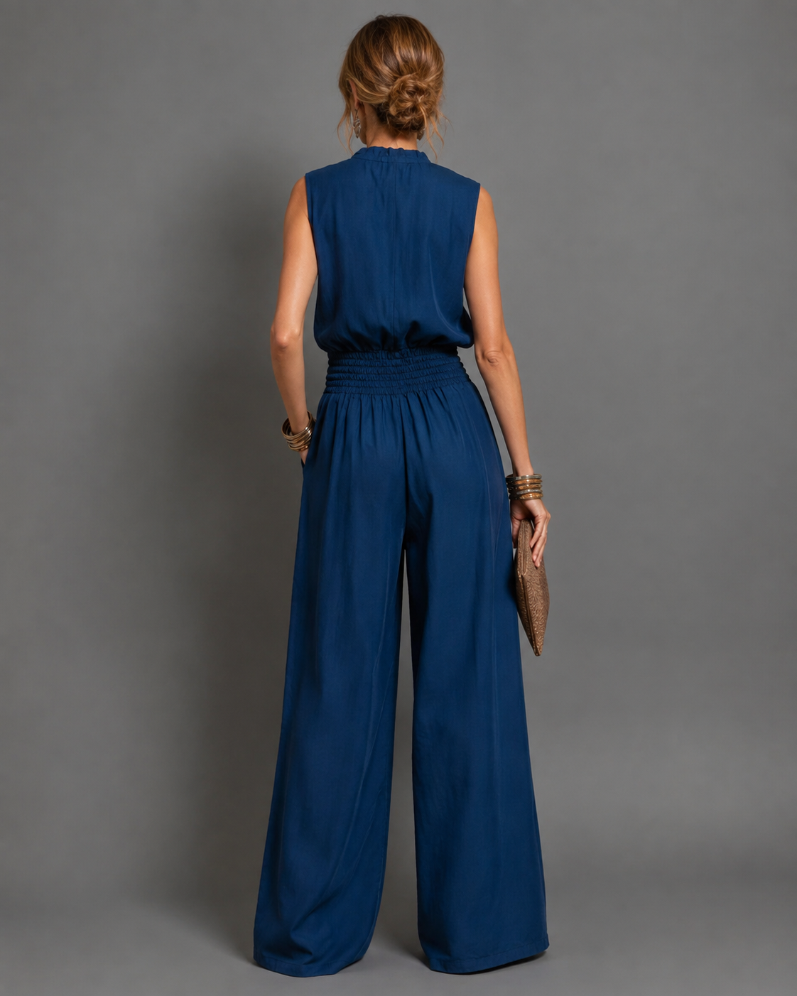 Alexa | Jumpsuit sin mangas de pierna ancha con cinturón