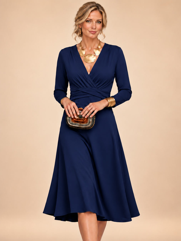Fabrizia | Vestido Midi Cruzado de Manga Larga con Cintura Cruzada