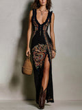 Amy | Vestido estampado estilo boho con escote en V profundo y abertura alta