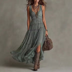 Anabella | Vestido largo de chiffon con olanes escalonados