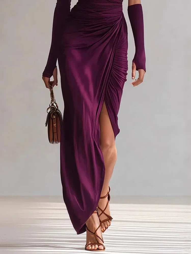Josephine | Vestido largo fruncido de un hombro con una manga larga
