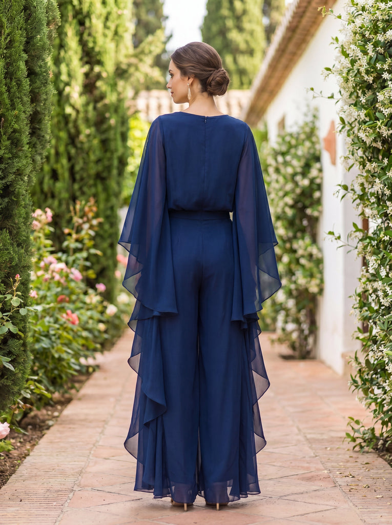 Sorelle | Conjunto de blusa con mangas acampanadas y pantalón recto
