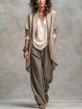 Simona | Conjunto de tres piezas con saco abierto y pantalón de pierna ancha