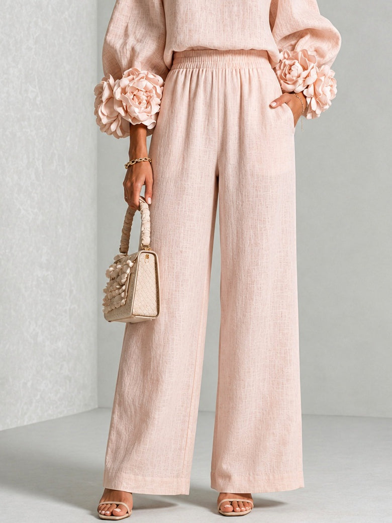 Rosalba | Conjunto de blusa con puños florales y pantalón de pierna ancha