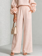 Rosalba | Conjunto de blusa con puños florales y pantalón de pierna ancha