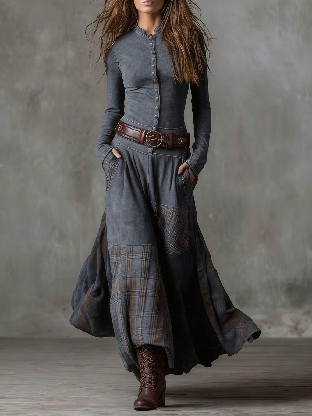 Élise | Vestido Maxi Efecto Gamuza con Cinturón