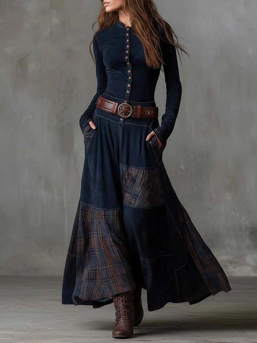 Élise | Vestido Maxi Efecto Gamuza con Cinturón
