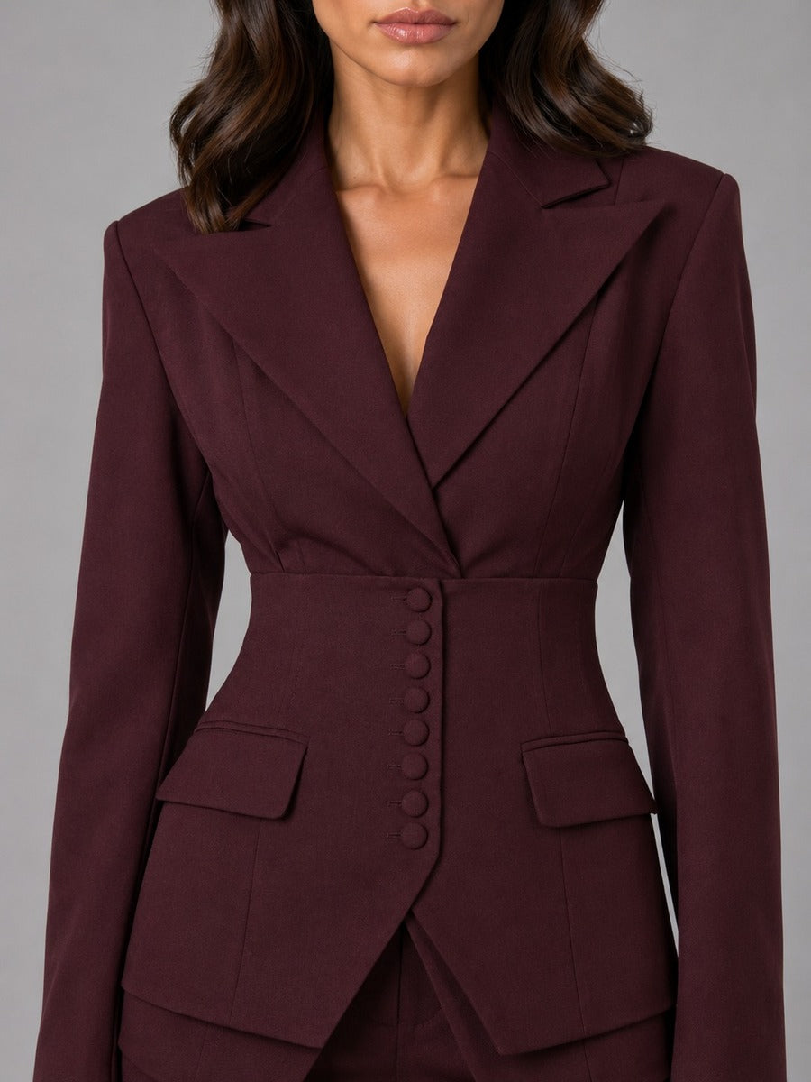 Anselma | Conjunto de Dos Piezas con Blazer de Cintura Marcada y Pantalones Palazzo