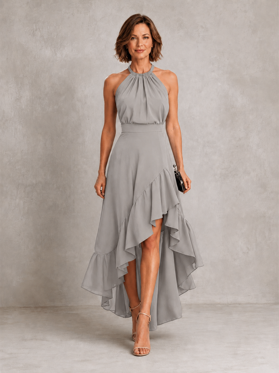 Chloe | Vestido halter con volantes en el bajo