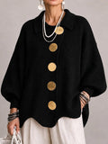 Maddalena | Cárdigan Oversize Acanalado con Dobladillo Festoneado, Negro
