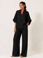 Malibú | Conjunto de blusa camisera y pantalón de pierna ancha