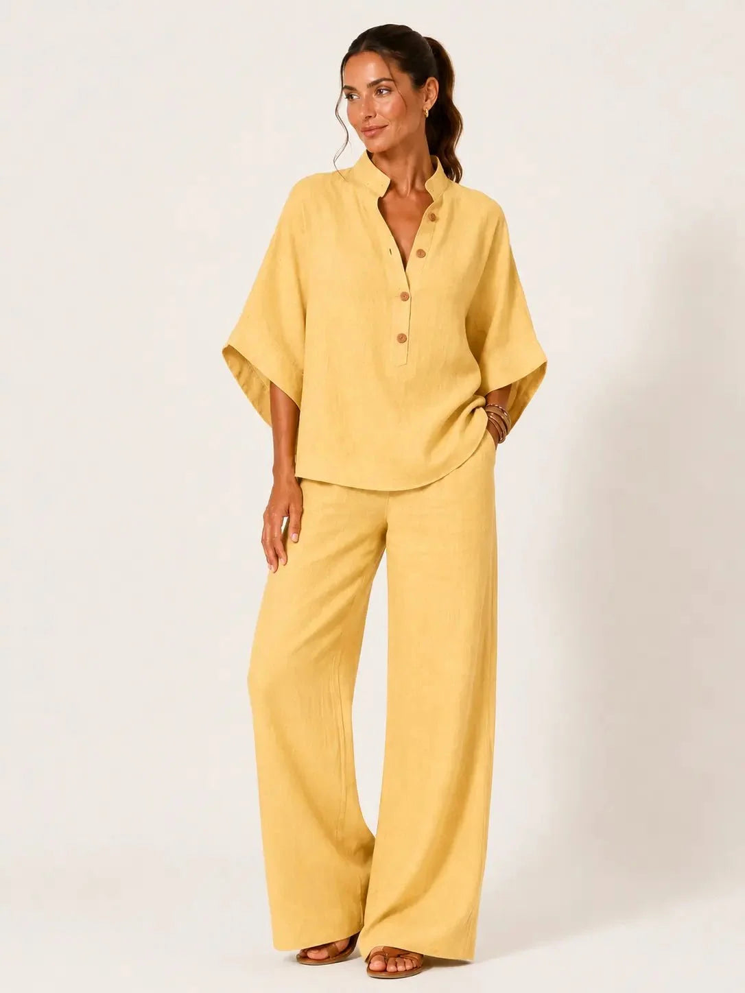 Malibú | Conjunto de blusa camisera y pantalón de pierna ancha