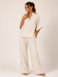 Malibú | Conjunto de blusa camisera y pantalón de pierna ancha