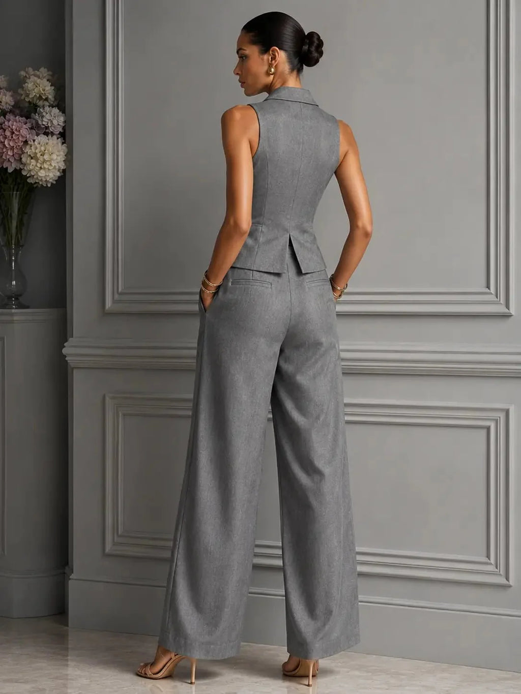 Selena | Conjunto de chaleco y pantalón de pierna ancha