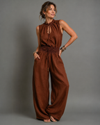 Alexa | Jumpsuit sin mangas de pierna ancha con cinturón