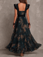 Gilda | Vestido largo floral escalonado con detalles de encaje