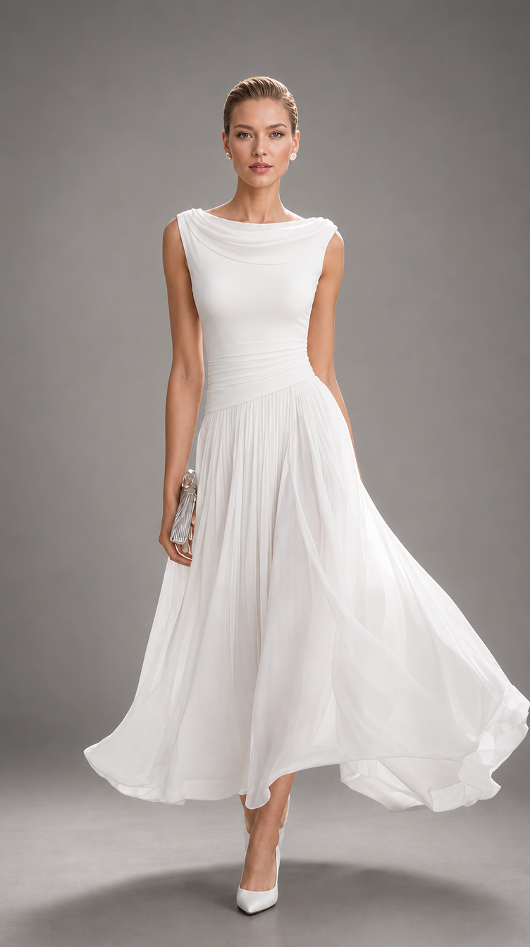 Simonetta | Vestido midi plisado con cuello drapeado