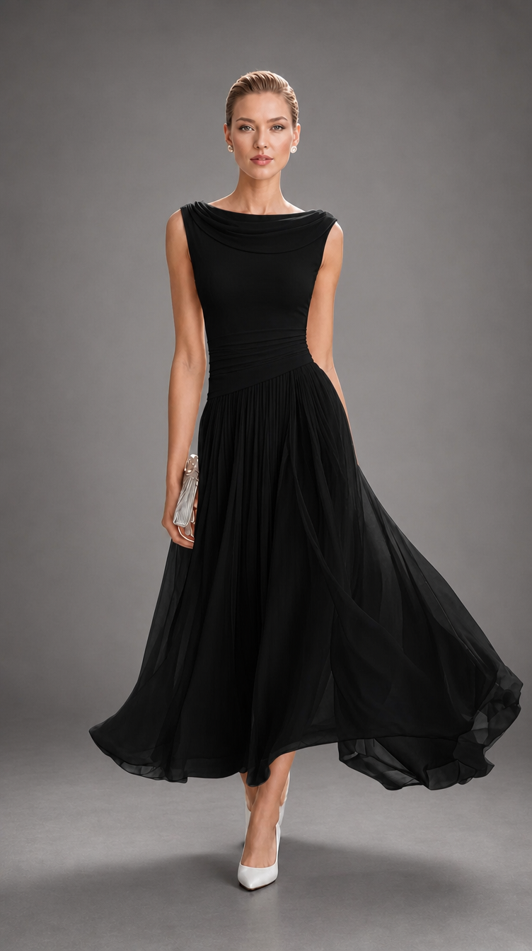 Simonetta | Vestido midi plisado con cuello drapeado