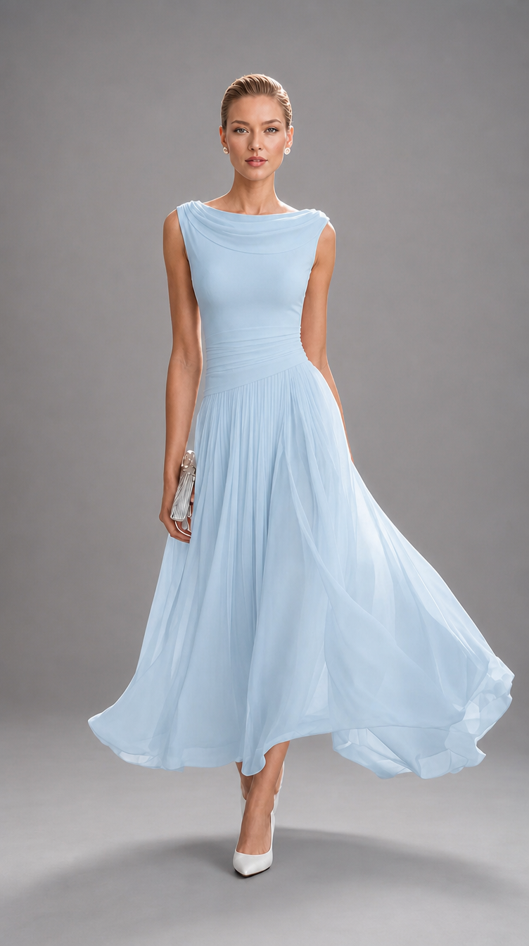 Simonetta | Vestido midi plisado con cuello drapeado