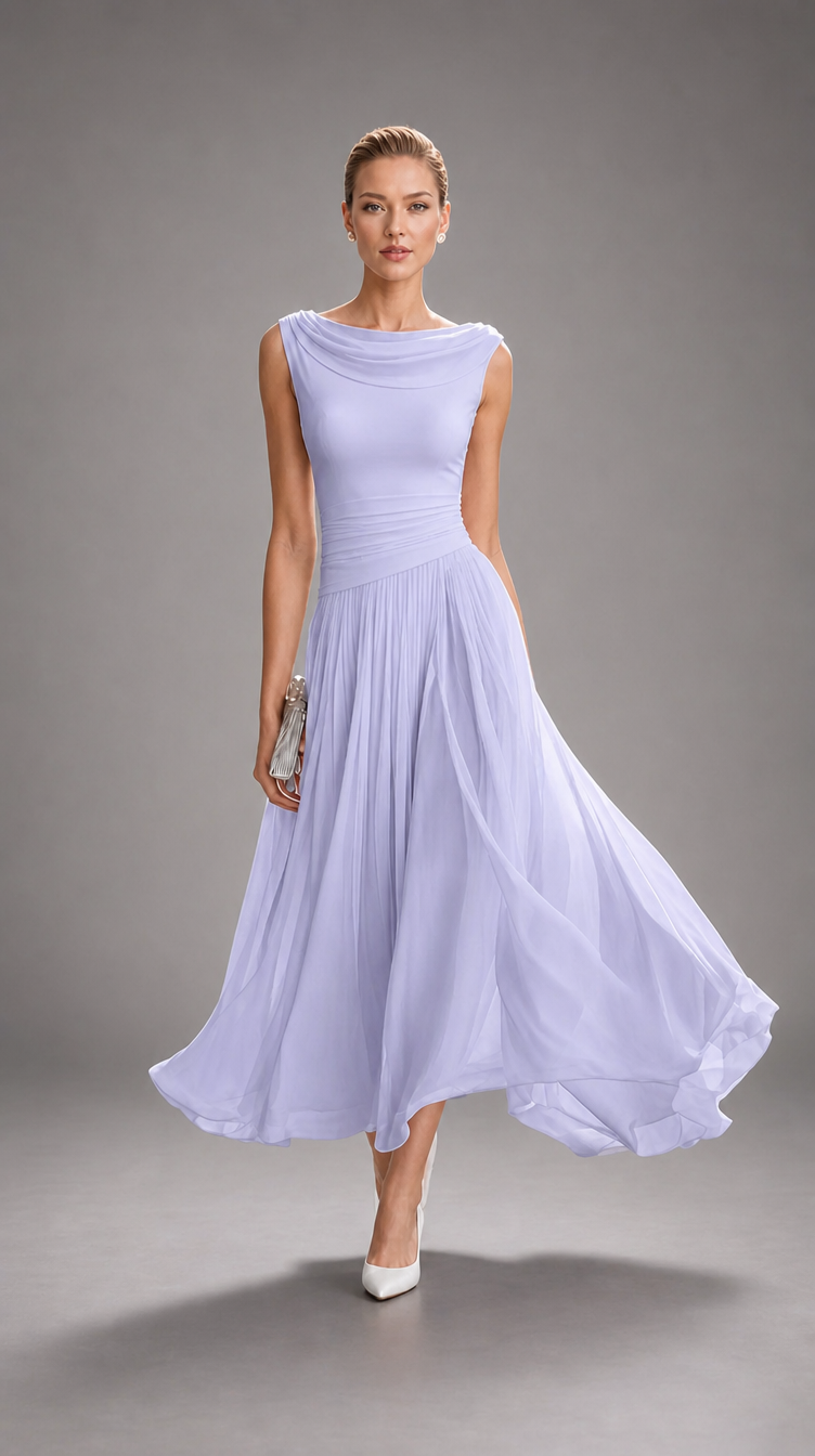 Simonetta | Vestido midi plisado con cuello drapeado