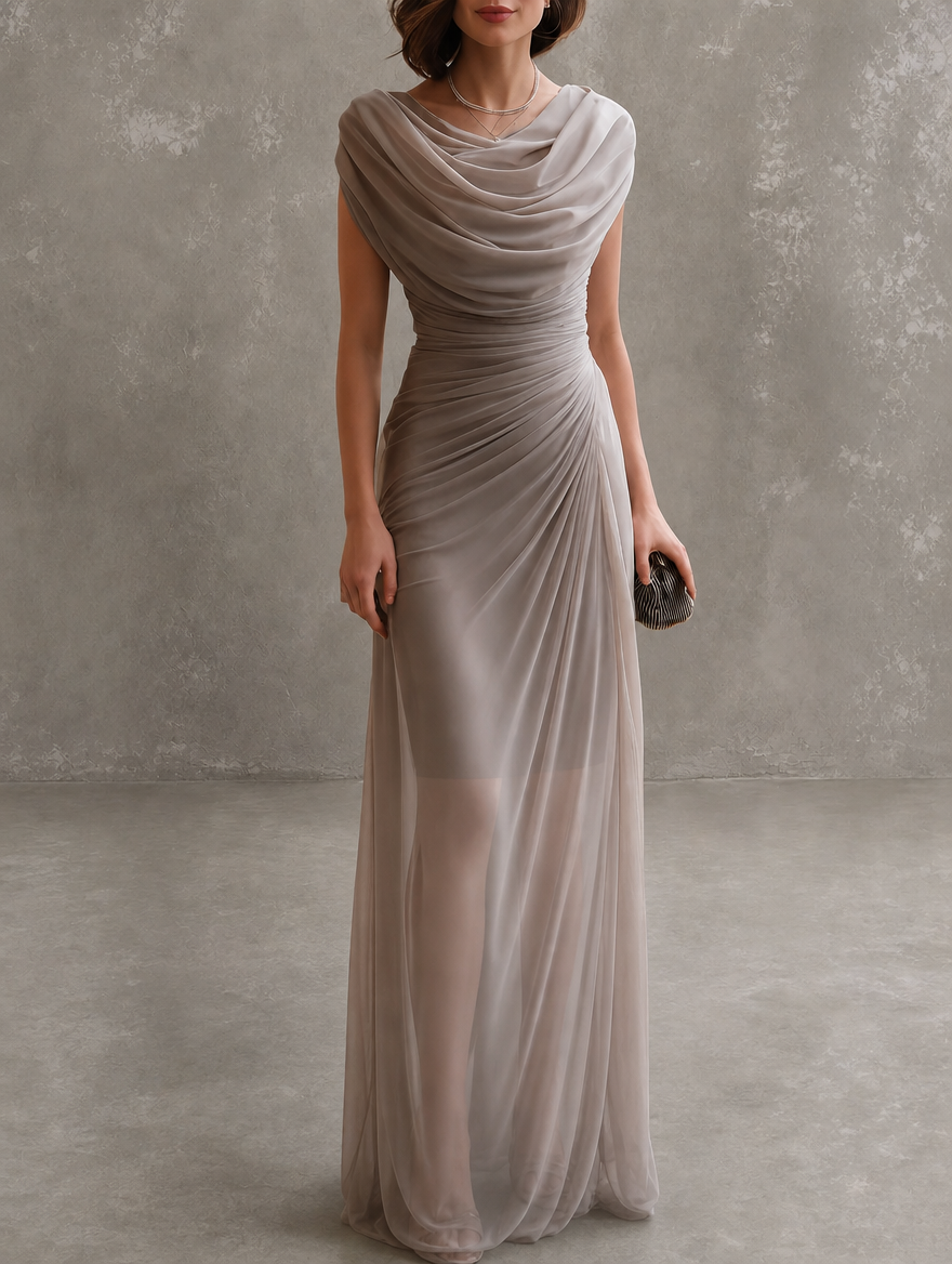 Giliana | Vestido largo drapeado sin mangas