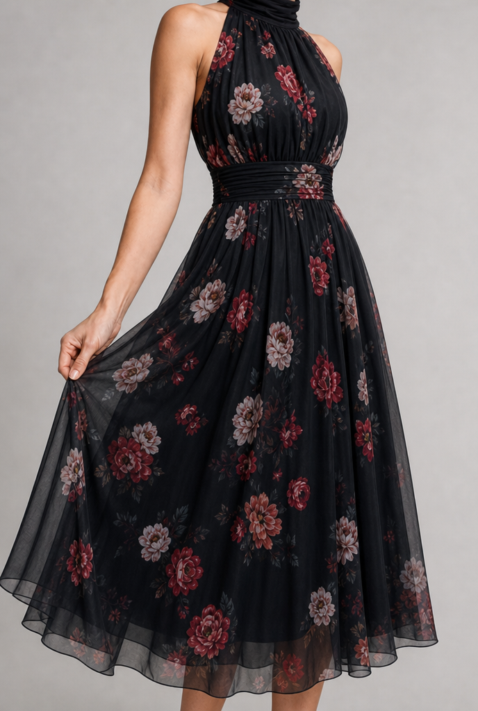Soraya | Vestido midi floral con cuello halter