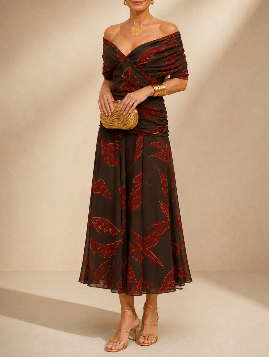 Séfora | Vestido midi fruncido con mangas transparentes