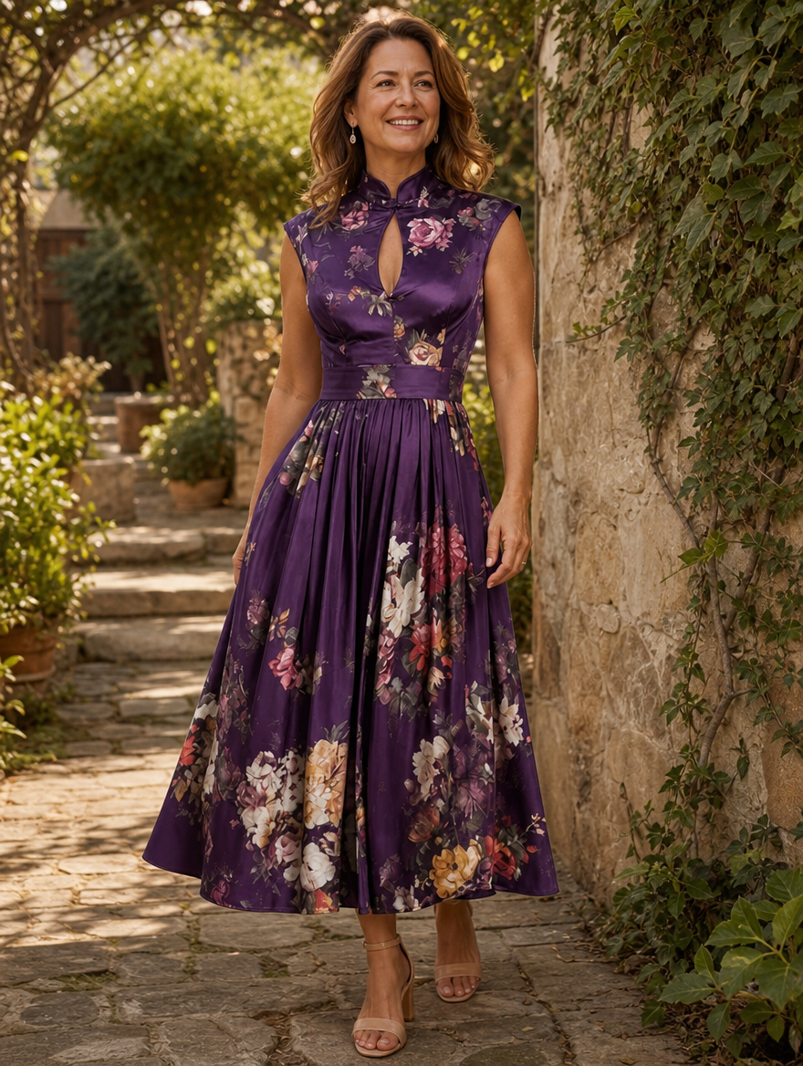 Florencia | Vestido midi floral con cuello mao