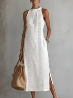 Ximena | Vestido midi de lino con cuello mao