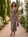 Inés | Vestido largo estampado con escote cruzado y mangas abullonadas