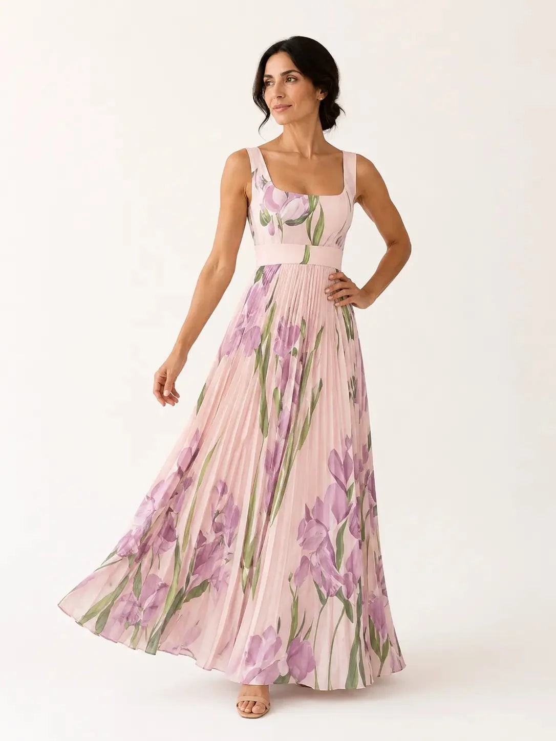 Leonora | Vestido largo floral con falda plisada